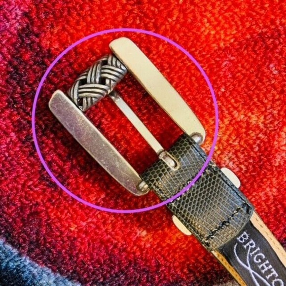 Brighton Womens Large Vintage Brown Green Leather Faux Lizard Skin Embossed Belt - Picture 11 of 13